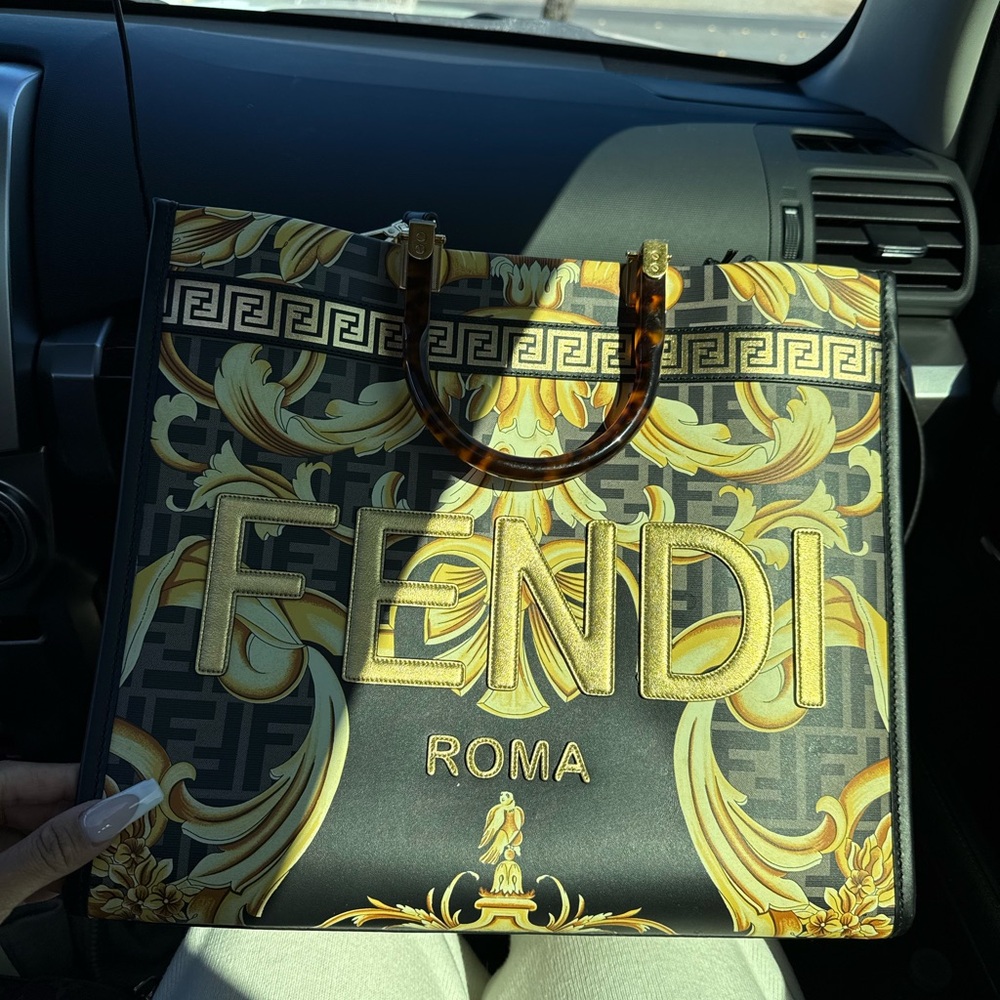 Fendi Black and Gold Tote with Baroque Patterns